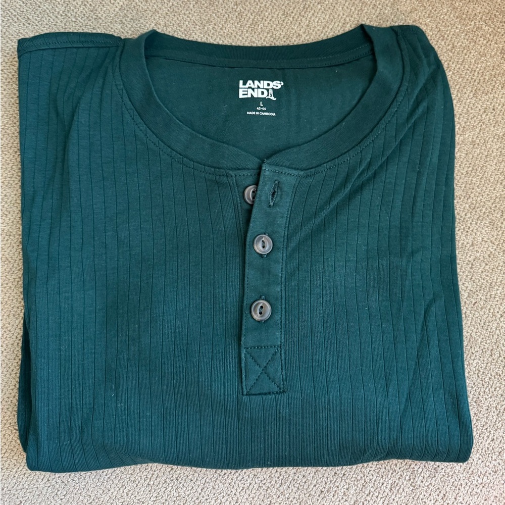 Lands' End Men's blue heather Henley Shirt size L